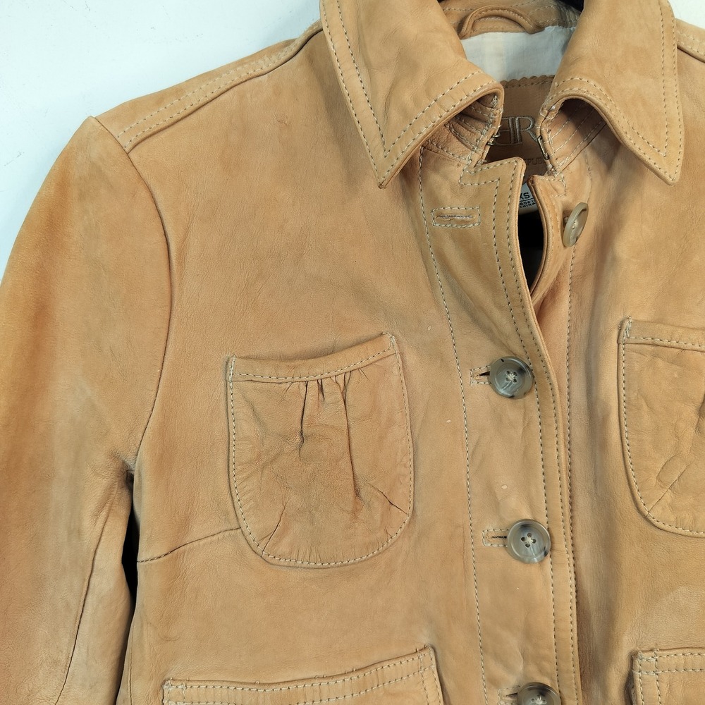 Banana Republic Leather Jacket Womens XS Butterscotch Y2K 2000s Button Up - Picture 5 of 15
